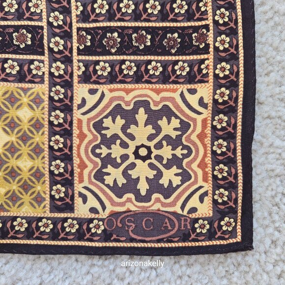 Unused Oscar de la Renta Silk Oblong Scarf Yellow Brown Flowers - Picture 6 of 15